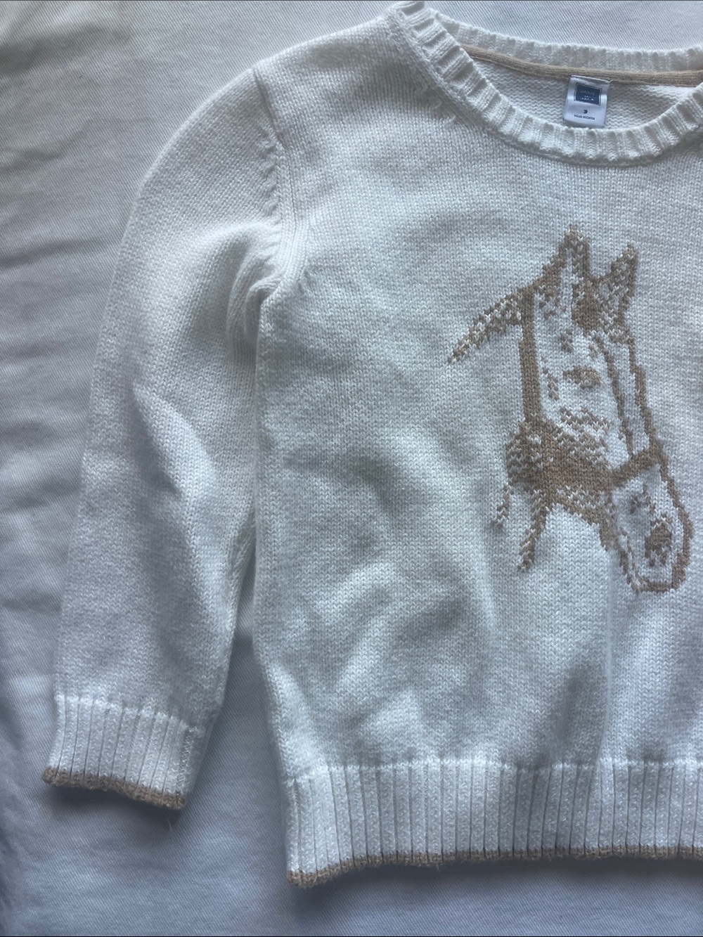 Janie and Jack Boys Size 3 White Sweater with Tan Horse Motif - Picture 5 of 9